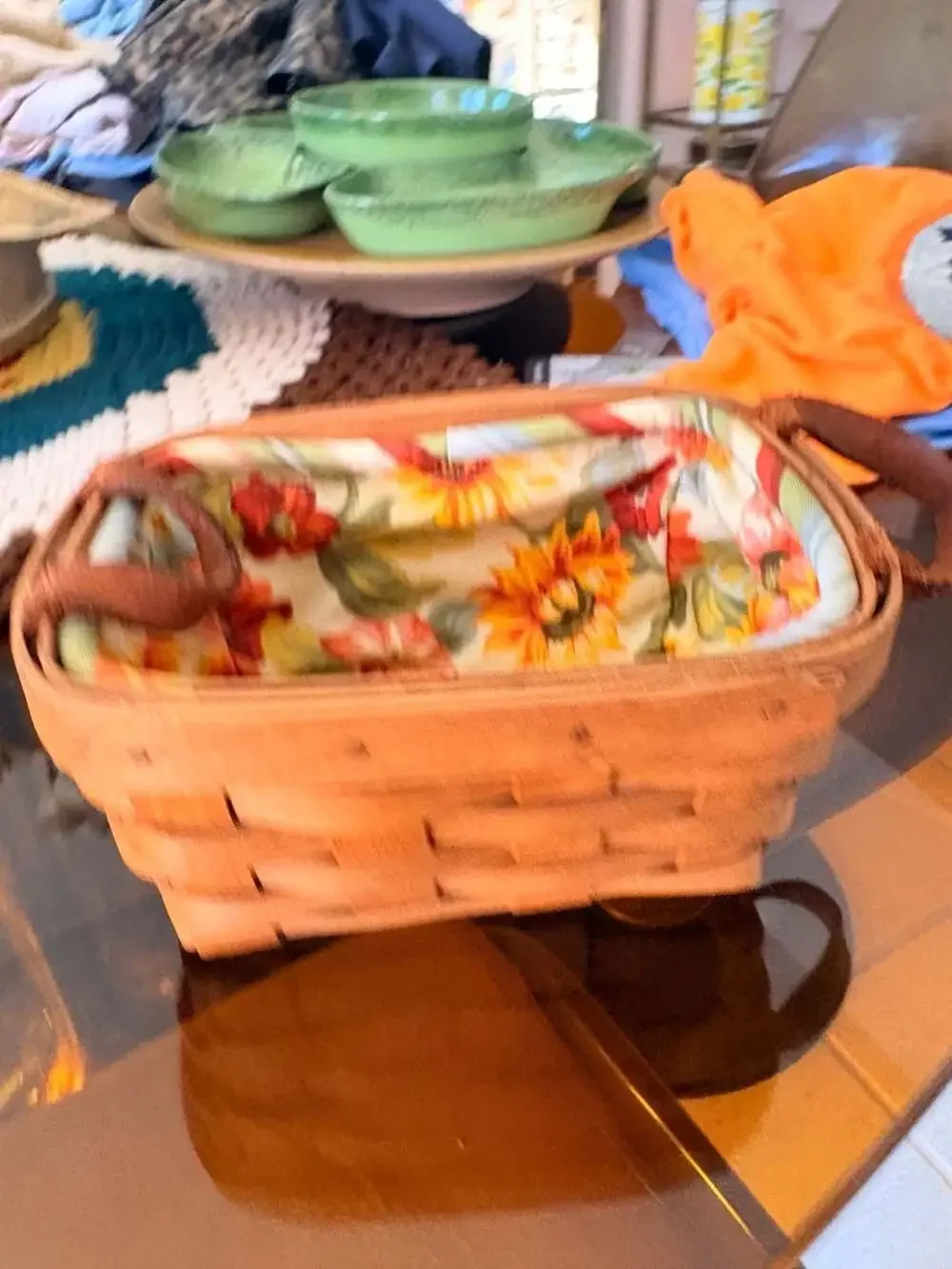 Longaberger Handwoven Dresden Ohio USA Small Double Handles Basket with Floral F